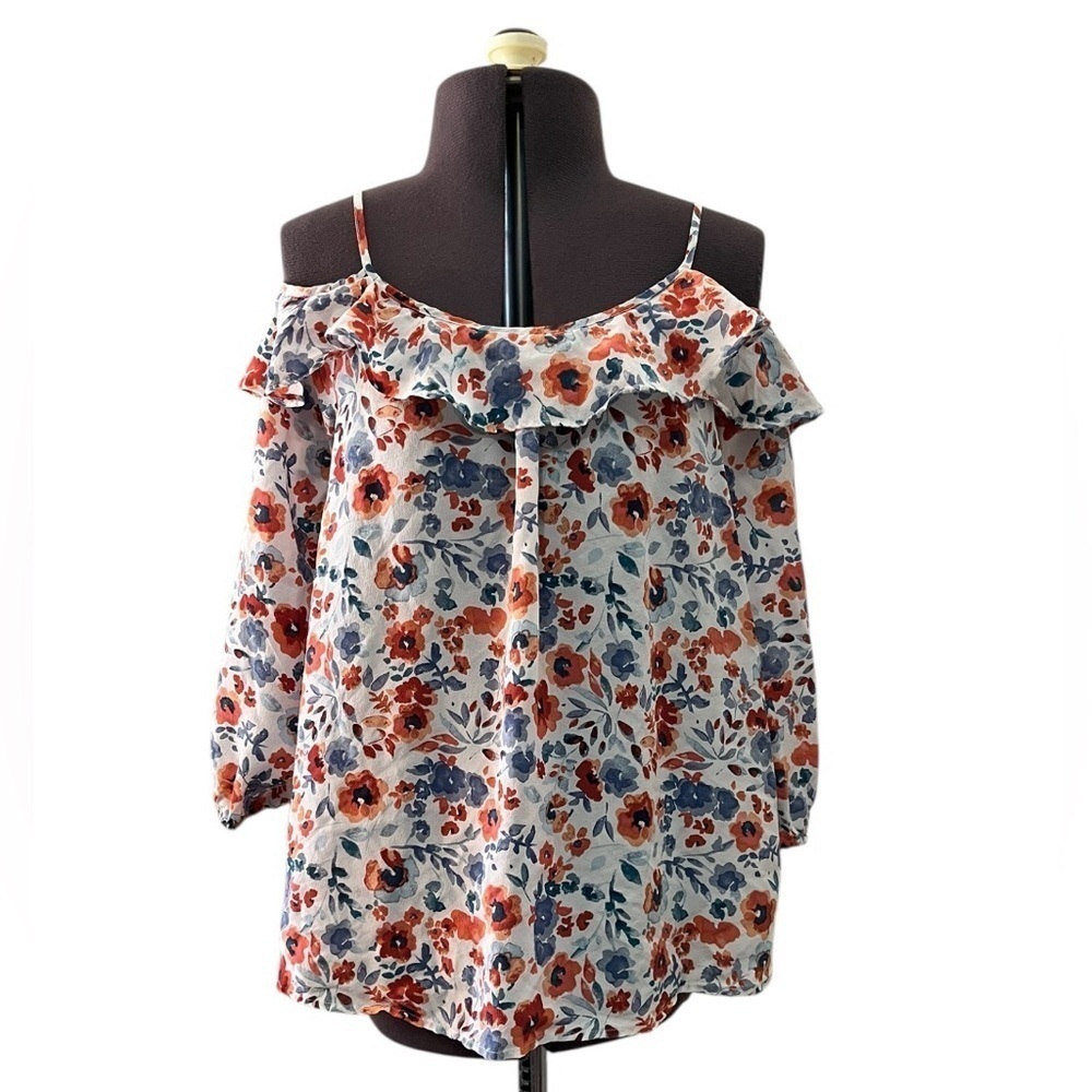 Joie Birtha 100% Silk Floral Cold Shoulder Blouse Top Size XS
